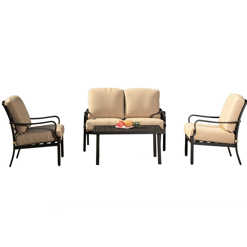 4 Pcs Patio With Metal - Ergonomic Chairs And Beige Cushions For Outdoor Relaxation Conversation Design Relaxing