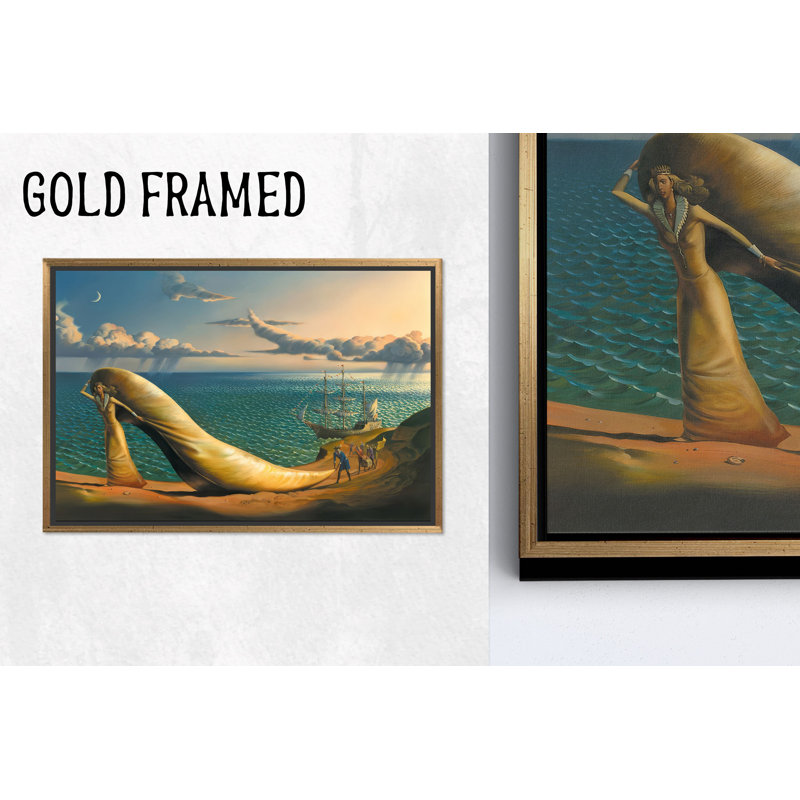 Reproduction d'art sur toile imprimée: paysage marin surréaliste par 1 K, encadré doré 1P, 27,6 po H x 39,4 po l