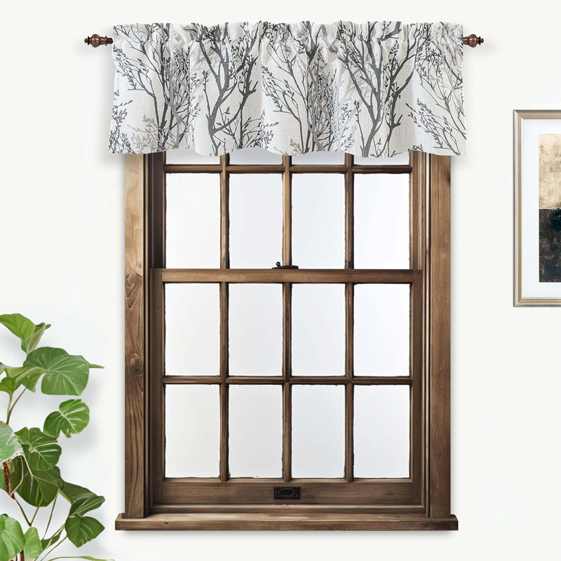 Gray Tree Branch Linen Blend Rod Pocket Valance 52" x 14"