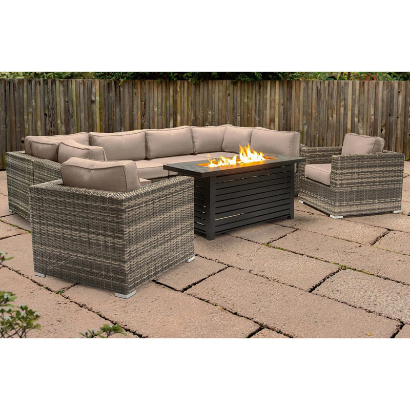 Ensemble modulaire d'extérieur 9 pièces avec table de foyer et coussins LSI