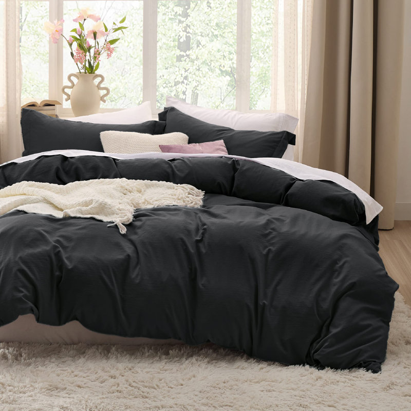 Bedsure Microfiber Duvet Cover California King Size - Prewashed Cotton-Like Extra Soft Bedding Set (Set of 3), Black