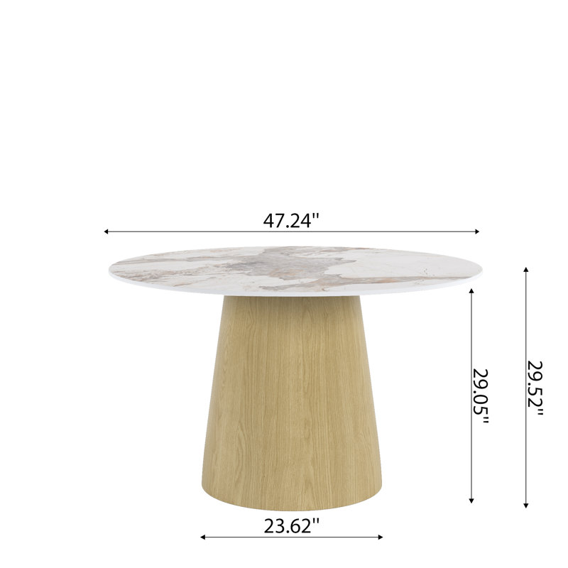 Table de salle à manger Bakstran, Blanc / Gris, H 29,52 po x L 47,24 po x l 47,24 po, Naturel