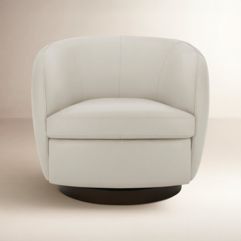 Marcy Geniue Leather Swivel Barrel Chair, Denali Ivory Genuine Leather