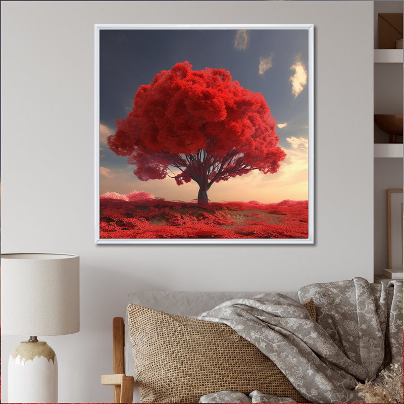 «Majestic Red Tree Nature», reproduction d'art mural, H 30 po x l 30 po, Cadre flottant blanc