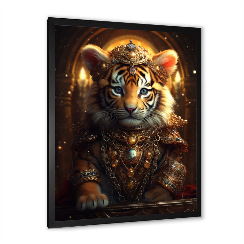 Mignon petit tigre royal sur toile, H 20 po x l 12 po x P 1 po, Cadre simple noir