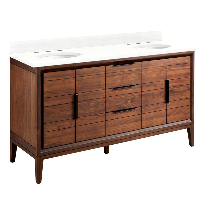 Aliso 72" Double Bathroom Vanity, 8" Widespread, Feathered White Quartz / Java, 34'' H x 60'' W x 22'' D