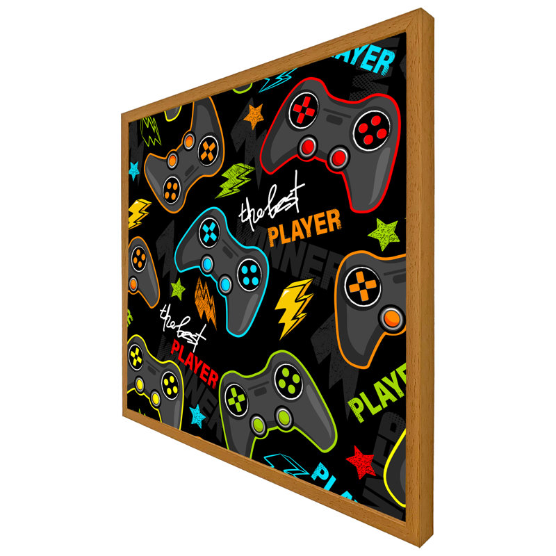 Joystick Game - Single Picture Frame Print, 41cm H x 41cm W x 4cm D, Oak