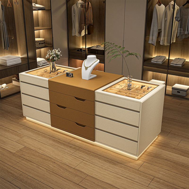 62.99"Beige jewelry storage cabinet display stand
