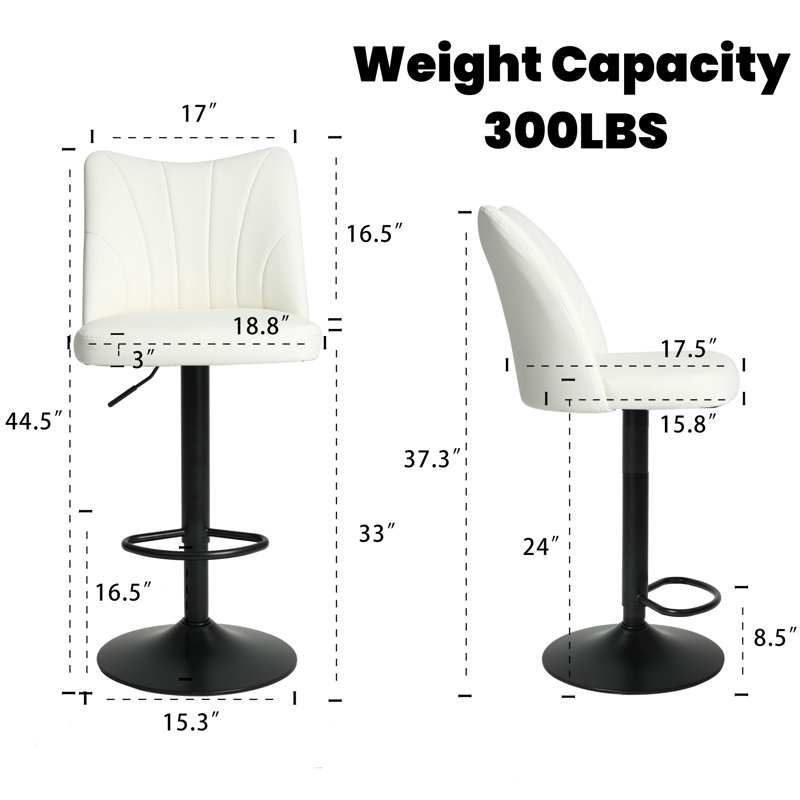 Ensemble de 2 tabourets de bar pivotants à 360 ° réglables en hauteur et revêtus de similicuir pour îlot de cuisine ou bar