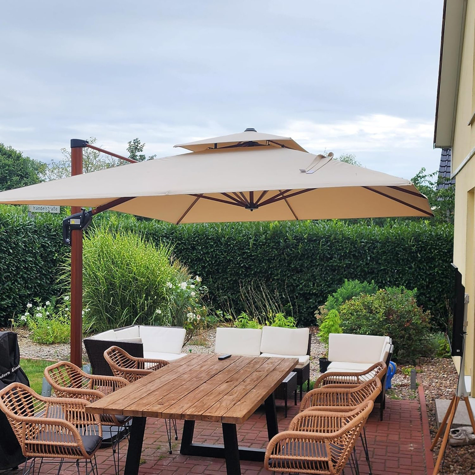 Waddell 120'' Cantilever Outdoor Umbrella, Beige