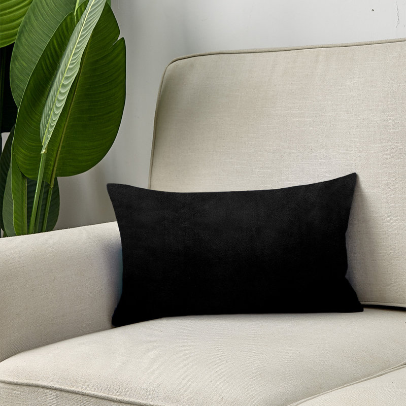 Set of 2 Rectangular Solid Colors Throw Pillow Covers 12"x20" Lumbar Support Pillow covers , Black