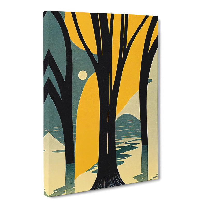 CAN-V0523-1500X Mid Century Forest - Wrapped Canvas Print, 60cm H x 40cm W x 3cm D, Wrapped Canvas