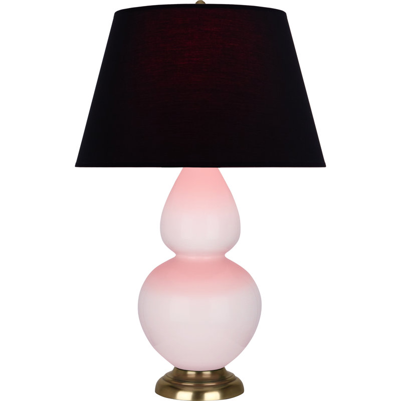 Lampe de table double gourde en céramique, Tanger / taupe, Rose glacé à l'eau de rose / argent antique, Laiton