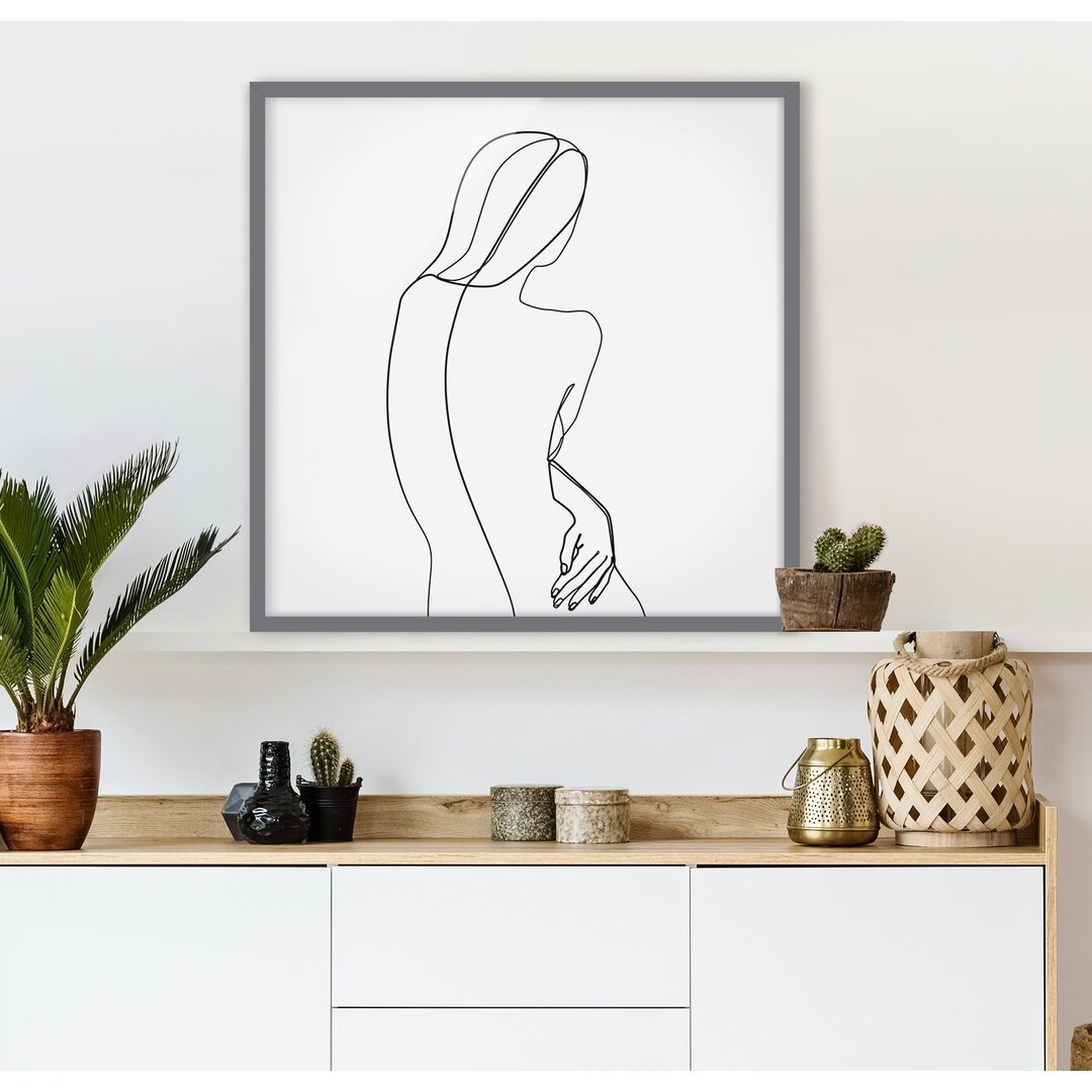 Gerahmter Grafikdruck Line Art Back Woman