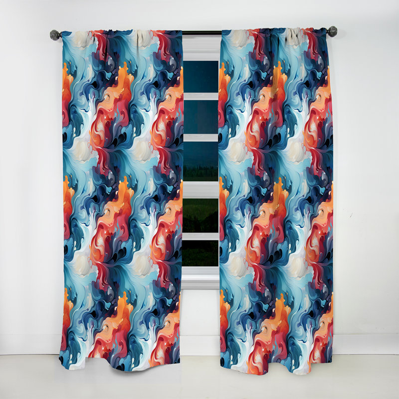 Rideau obscurcissant en marbre bleu et orange Mystic Reverie, L 52 po x L 63 po