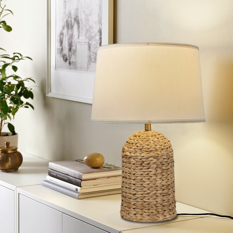 Lampe de table en rotin tressé à la main de 58 cm (23 pouces) avec abat-jour en tissu, 1 lumière