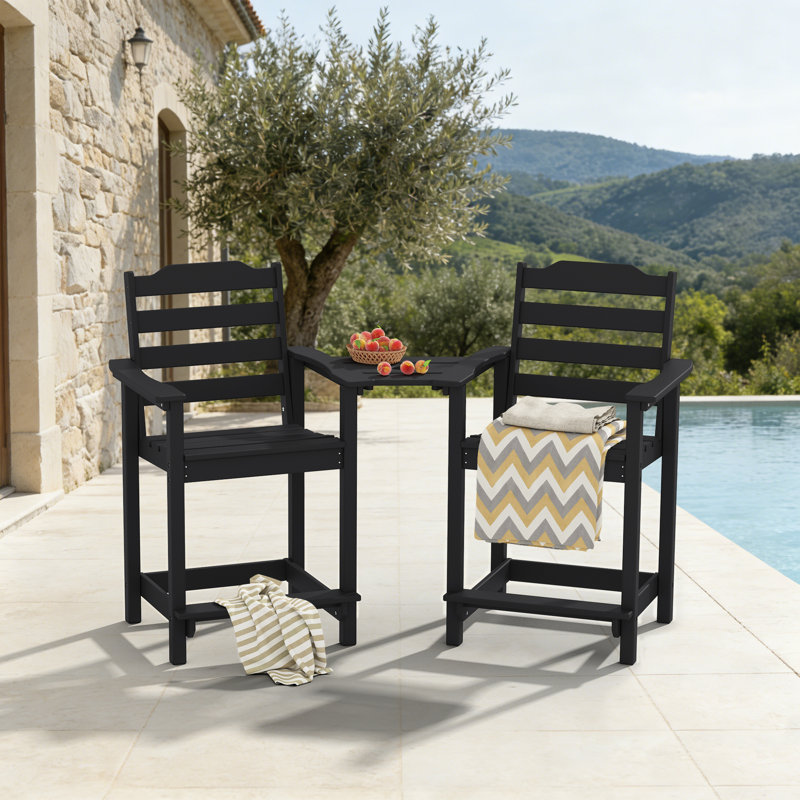 2-piece Outdoor Tall Adirondack Chair With Connecting Tray, Black