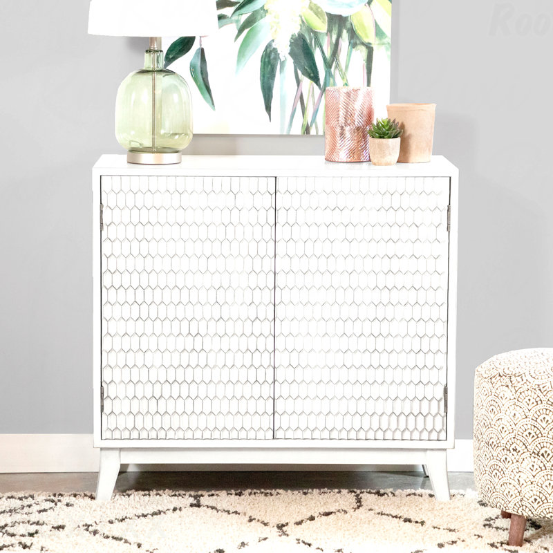 2-Door White Accent Cabinet For Living Room Decor