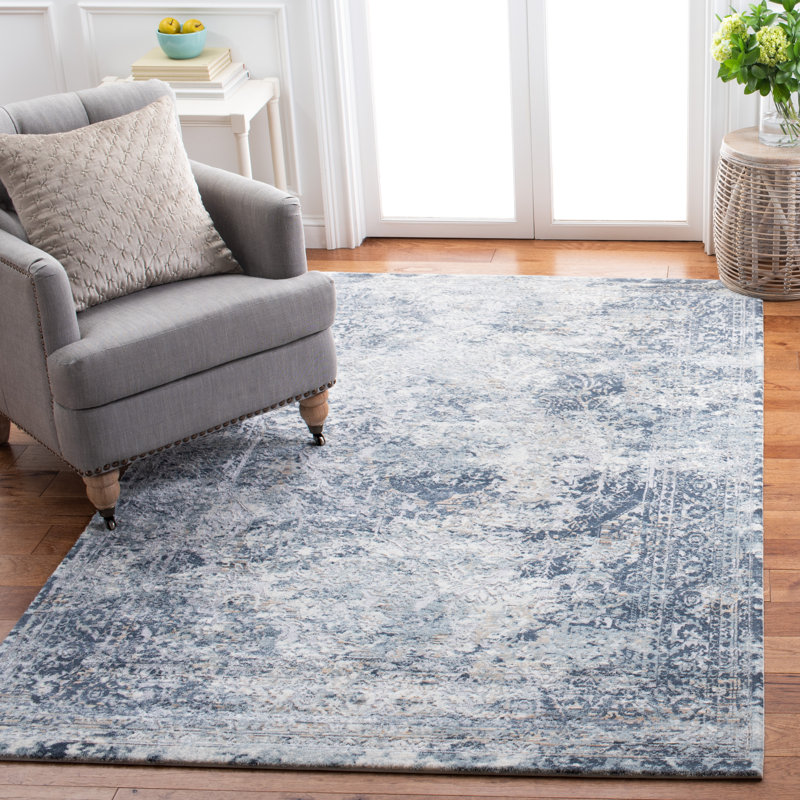 Martha Stewart Blue and Cream Hand-Knotted Wool Area Rug