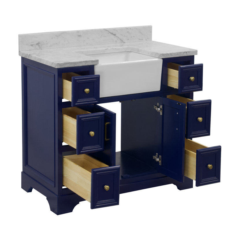 Ensemble de meuble-lavabo simple 42 po Emiliano, Marbre de Carrare, Bleu royal