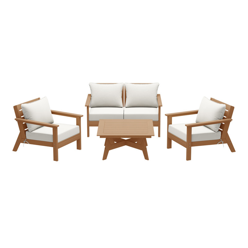 5-Piece Deep Seating Set, White, Teak