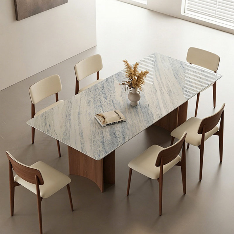 Table à manger rectangulaire en pierre bleue et bois massif fabriqué, 29.53"H x 78.74"L x 35.43"W