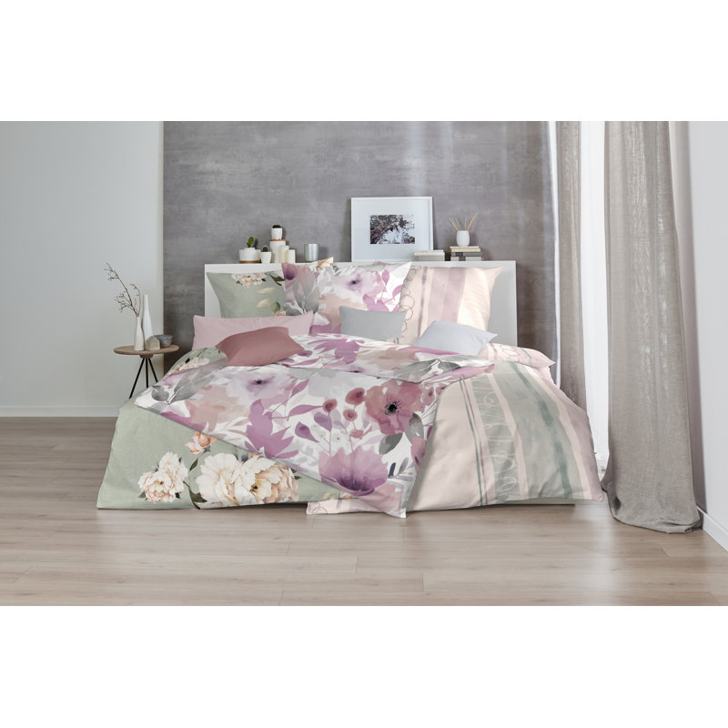 Rikisha Cotton Floral Duvet Cover Set with Pillow Shams Included, 155 x 220cm Duvet Cover + 1 Standard Pillowcase