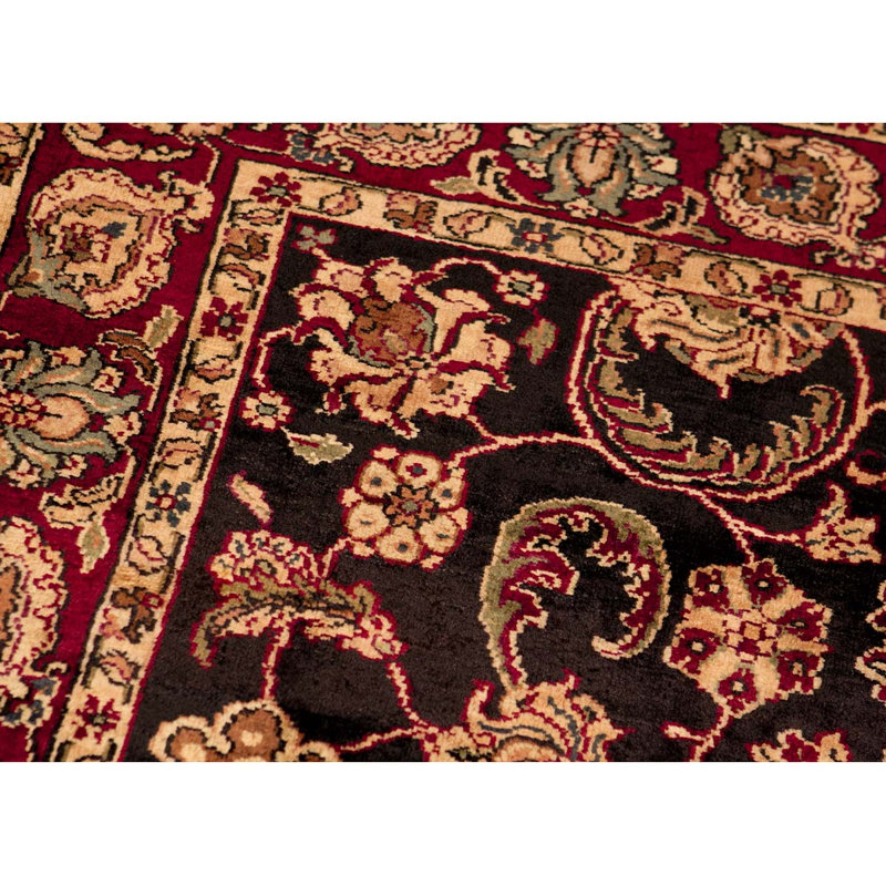 Hand-Knotted High-Quality Black and Red Area Rug