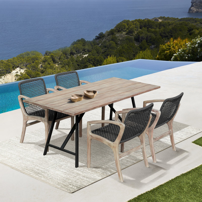 Ensemble repas rectangulaire pour 4 personnes Dasinger, Brun
