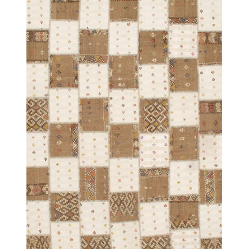 Tapis brun / blanc en laine noué à la main Paylor