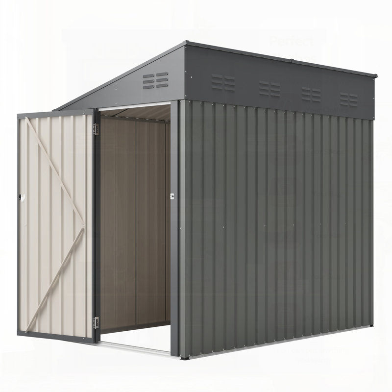 Lean-To Shed In Olive Grey, Heavy-Duty Steel Outdoor Storage For Garden Tools & Bicycles, Maximize Your Backyard & Patio Space With All-Weather Protection