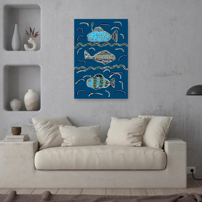 Whimsical Ocean Fish Abstract Colorful Playful Fish Ocean Tropical Wall Art