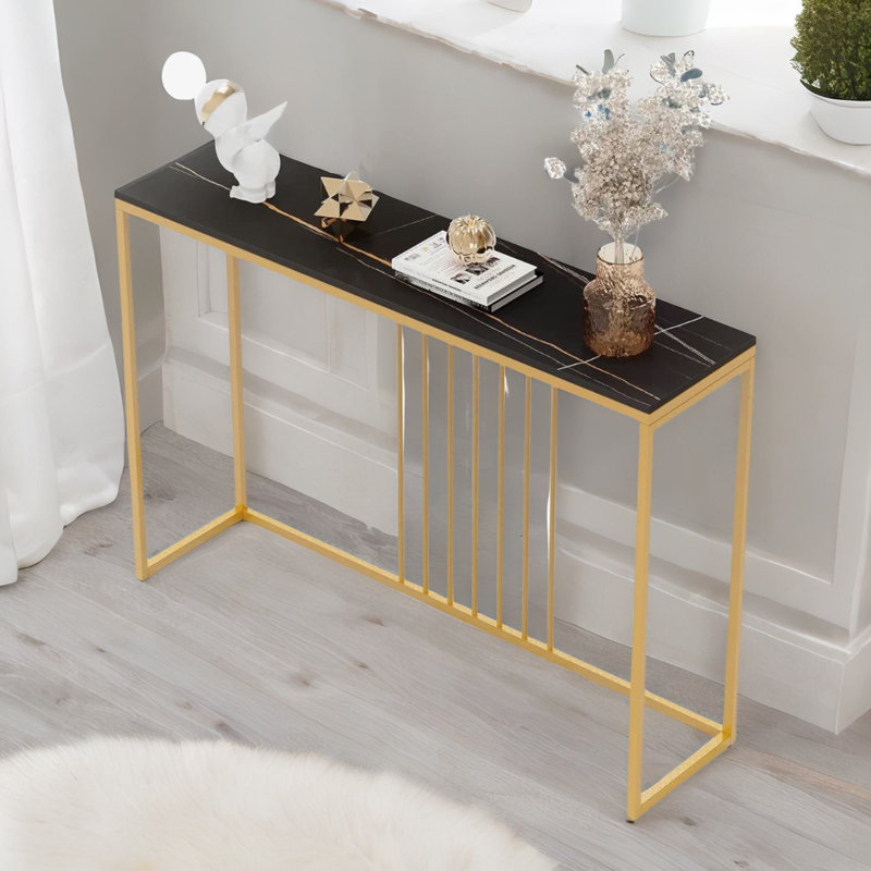 Marble Console Table Hallway Entryway Furniture, Black/Gold
