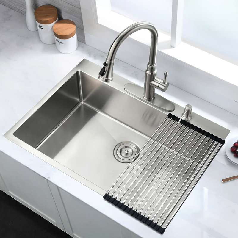 Stain 30 In Drop-In Kitchen Sink With Large Capacity & 3.5" Drain Rust Stainless Steel Basket Strainer Extra Basin