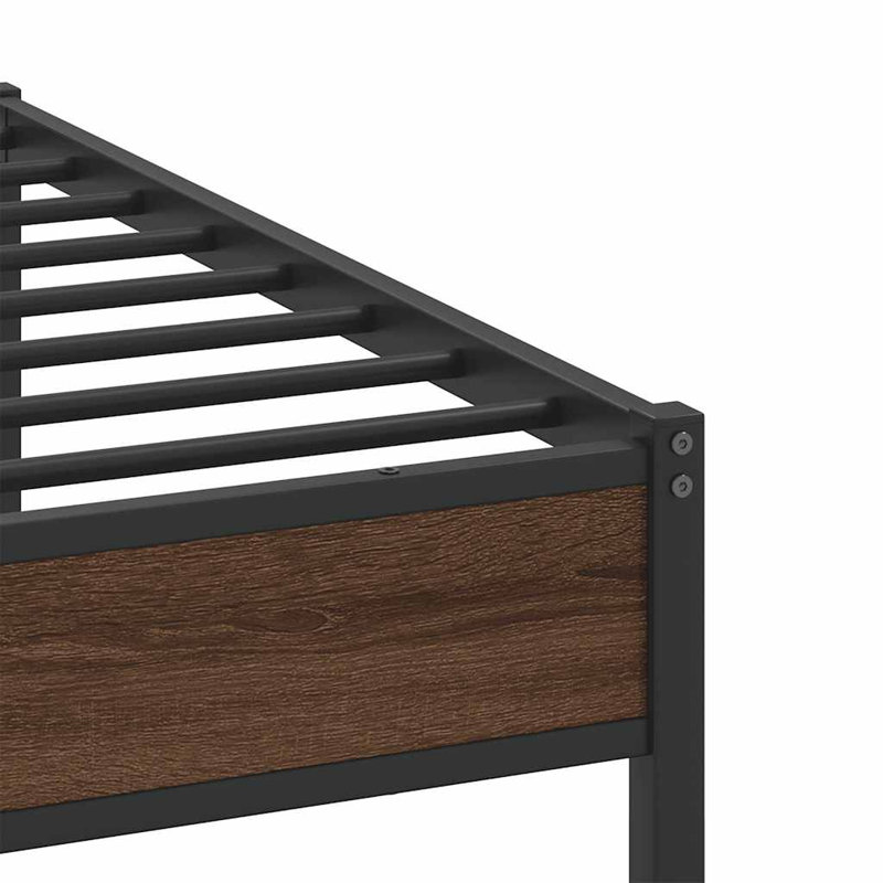 Metal Bed Frame Without Mattress, Brown Oak, 160 x 200 cm