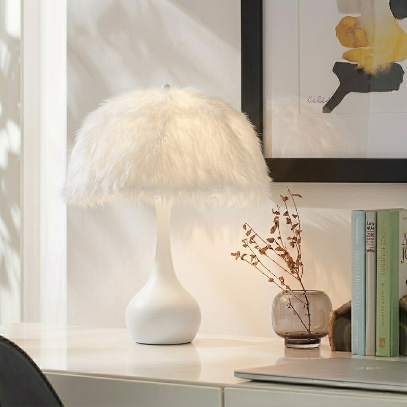 1- Light Globe Teardrop Base Table Lamp, White, White