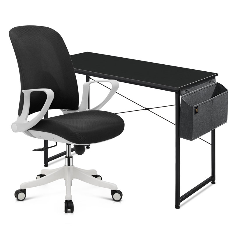 Computer Desk & Chair Set, Mid Back Mesh Chair And Laptop Table With Storage Bag For Home Office, 29.5" H x 19.5" W x 39.5" D