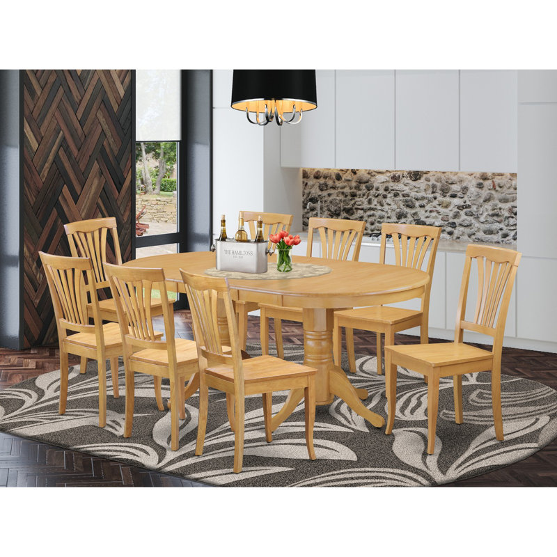 9 Piece Dining Set Includes an Oval Dining Room Table with Butterfly Leaf and 8 Kitchen Chairs, Oak, Non-Upholstered Wood