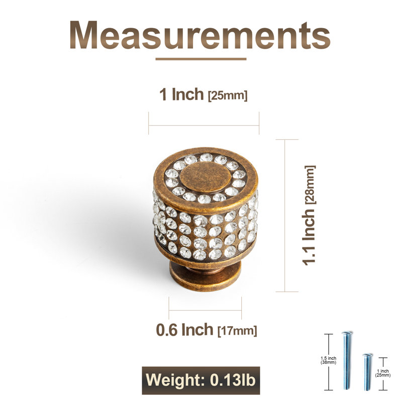 Multipack de boutons cylindriques en cristal, Antique Brass