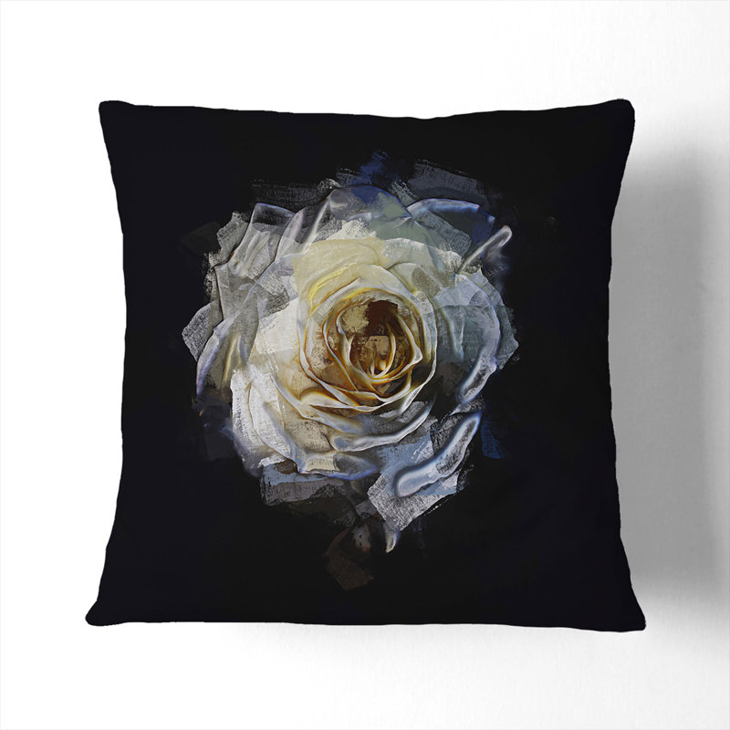 A Crisp White Rose In Abstract Floral Square Throw Cushion, 40 x 40 cm, White