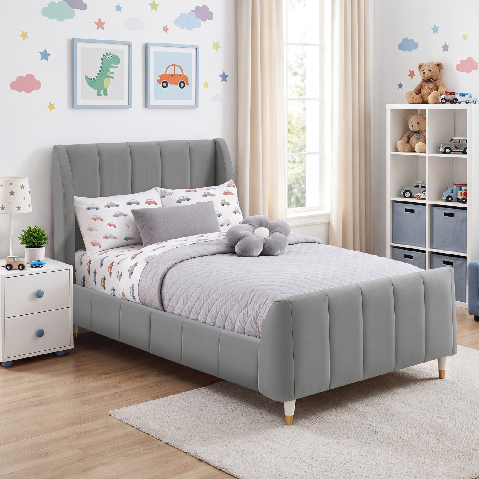 Ricketts Full Upholstered Platform Bed, Twin, Gray
