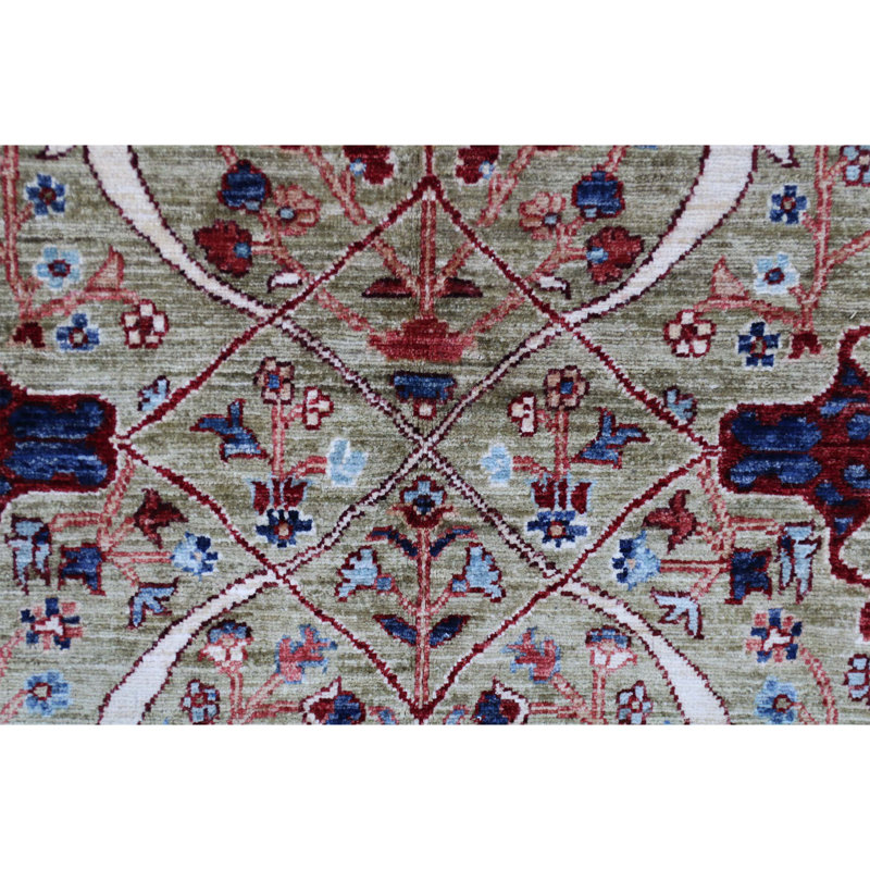 High-Quality Hand-Knotted Green And Navy Area Rug