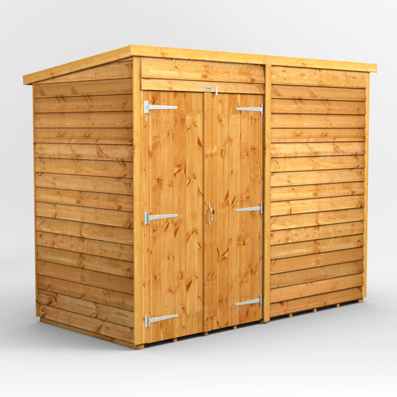 Powersheds 8 x 4ft Timber Overlap Windowless Pent Garden Shed, Double Doors