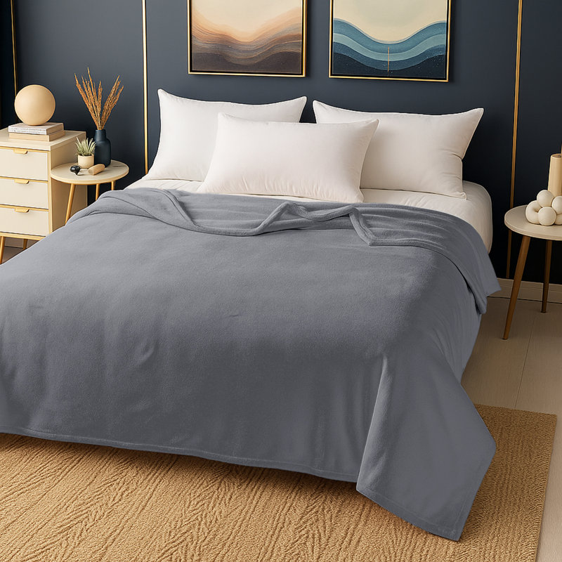 Reversible Mink Faux Fur Plush Fleece Throw/ Blanket, 200cm x 240cm, Grey