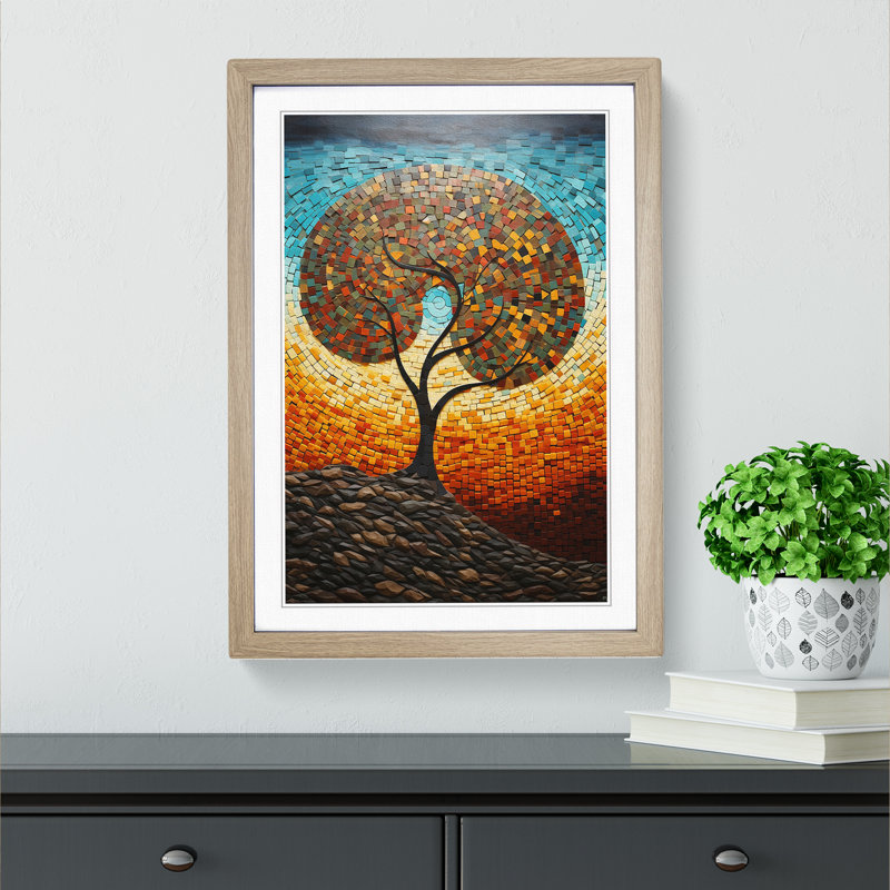 Oak Tree Orphism No.3 - Single Picture Frame Print on Wood, Oak Framed, 64cm H x 46cm W x 2cm D