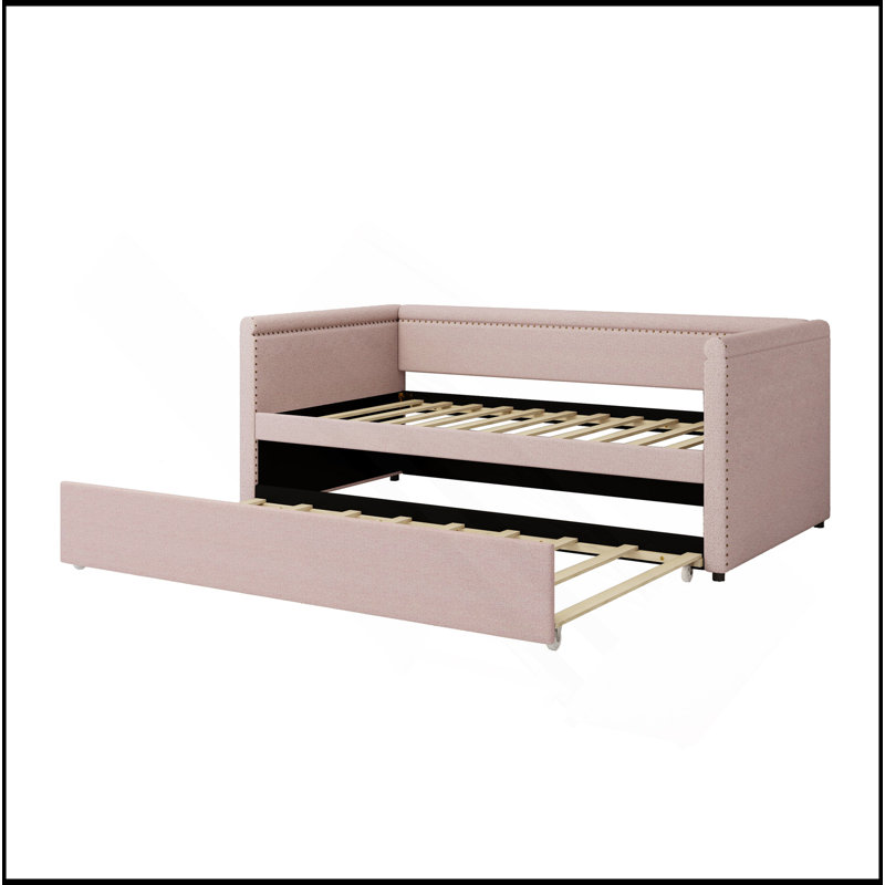 Lit de jour rembourré de style moderne avec lit gigogne pour chambre d'amis, petite chambre et salle d'étude, Rose