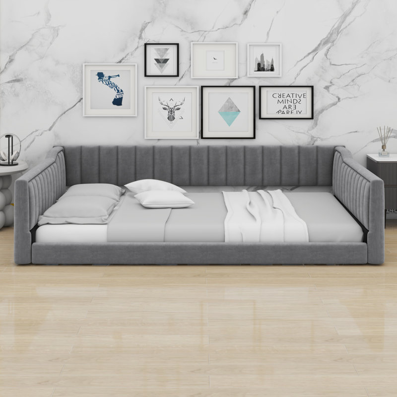 Upholstery Daybed And Side Storage Pocket, Full XL, Gray