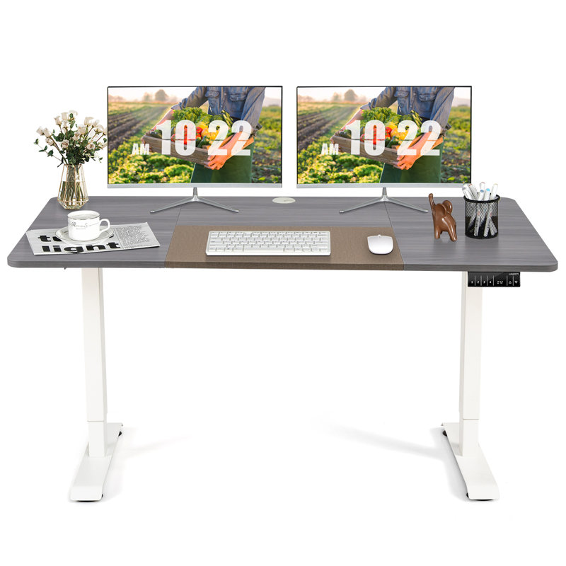Adjustable Height Steel Standing Desk, White, Grey