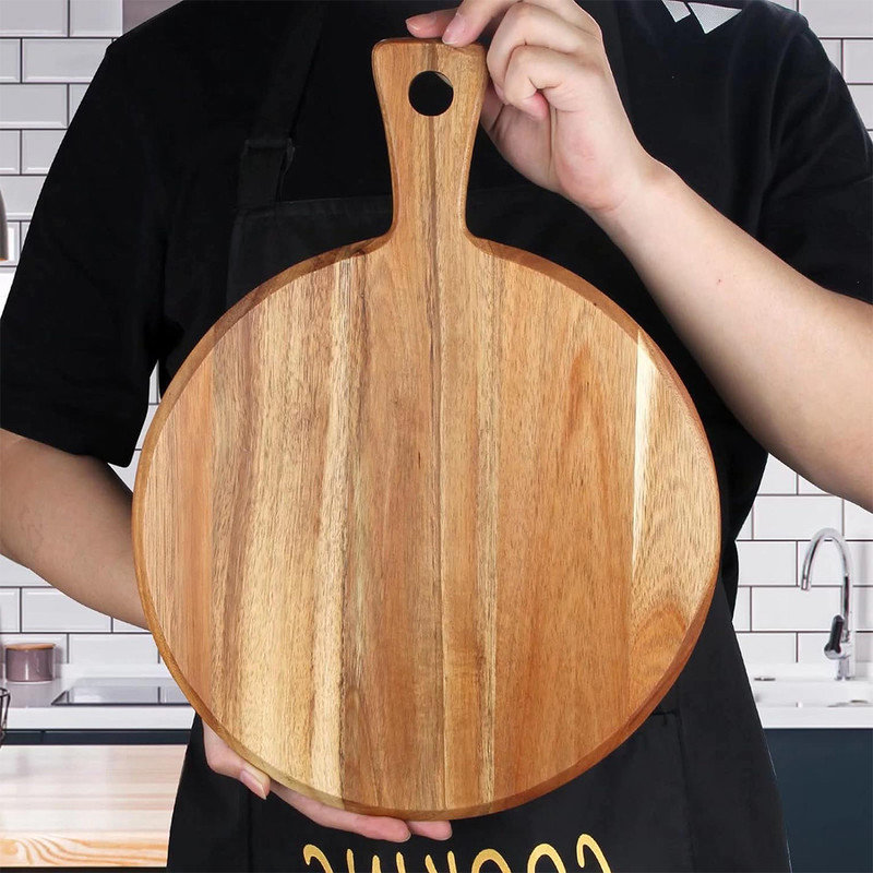 Acacia Wood Round Paddle Cutting Board with Handle