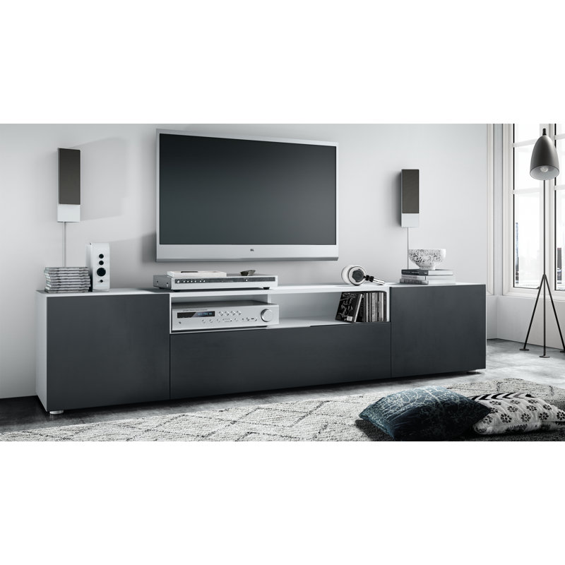 Akaki Unfinished TV Stand for TVs up to 78", Matt Black front/White top